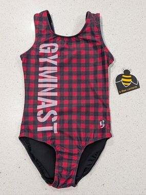 NEW Kbee Gymnastics Dance Leotard AS Small HOLOGRAPHIC Buffalo PLAID CHRISTMAS